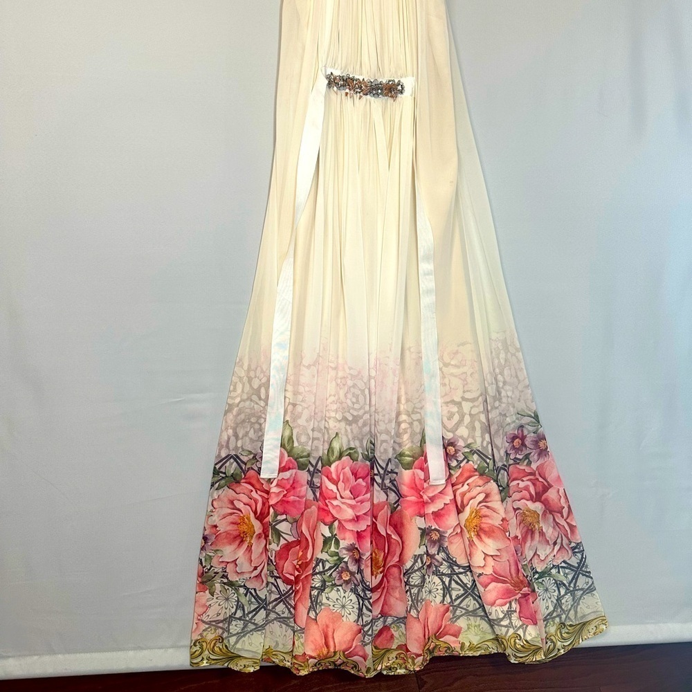Boston Proper Women Size 0 Elegant Floral Halter Maxi Dress High Neck Rhinestone - Picture 4 of 16